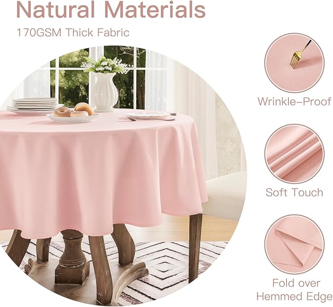 Tablecloth Linen Textured Waterproof & Stain Resistant Table Cloth Wrinkle Free Decorative Fabric Farmhouse Table Cover for Dining/Party/Buffet/Wedding, 60 x 60 Inch, Pink