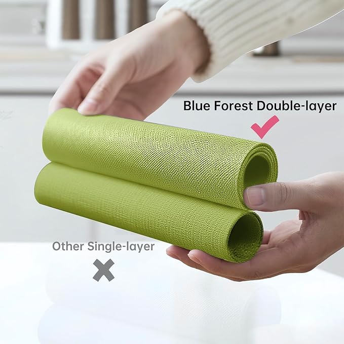 Blue Forest Placemats Set of 6, Dual-Layered Thickened Faux Linen Table Mats Heat Resistant Machine Washable Wrinkle Free Place Mats for Kitchen Dining Outdoor/Indoor (Grass Green)