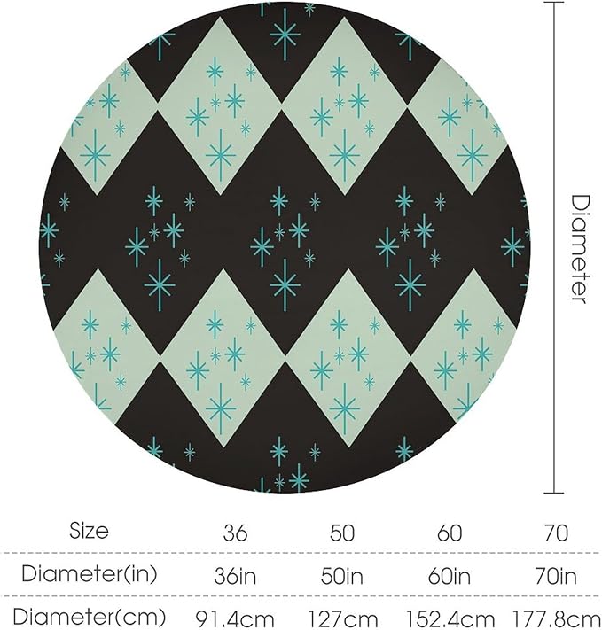 Retro Bohemian Mid Century Round Tablecloth, Abstract Modern Geometric Mid Century Tablecloth for Home Party Dining Room Kitchen Decor 60Inch(152cm)