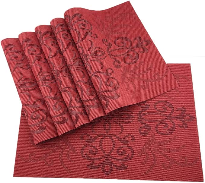 Gugrida Luxury Red Placemats Set of 6 Crossweave Woven Vinyl Placemat for Dining Table Heat Resistant Kitchen Table Mats Easy to Clean