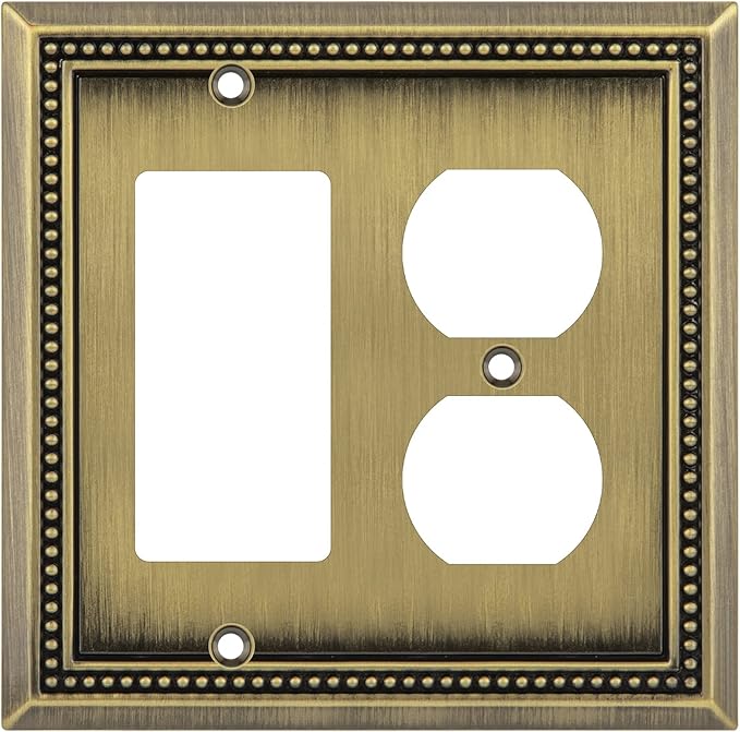 Henne Bery Sunken Pearls Heavy Duty Decorative Wall Plate Switch Plate Outlet Cover (Decorator/Duplex, Antique Brass)
