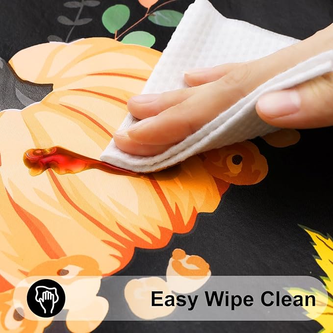 Smiry Plastic Thanksgiving Tablecloth, Pumpkin Waterproof Elastic Fitted Table Covers for 6 Foot Tables, Wipeable Flannel Backed Vinyl Tablecloths for Autumn Harvest, Parties (Black, 30x72 Inches)