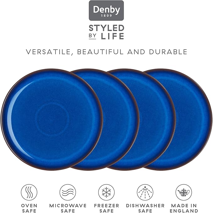 Denby Imperial Set of 4 Coupe Dinner Plate Set, One size, cobalt blue
