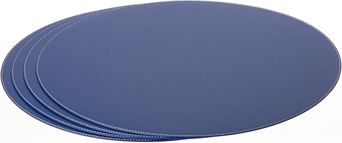 Nikalaz Oval Placemats Set (Pack of 4) Recycled Leather Table Mats 18 x 13 inches (45.7 x 33 centimetres), Kitchen Dining Table Decor by Nikalaz (Blue)