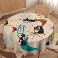 Mid Century Black Cat Round Tablecloth, Bohemian Modern Colorful Abstract Geometric Retro Art Bohemian Tablecloth for Home Party Dining Room Kitchen Decor 60Inch(152cm)