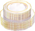 WDF 100pcs Clear Disposable Plastic Plates With Gold Trim - Baroque Clear Gold including 50PCS Dinner Plates 10.25inch and 50PCS Salad Plates 7.5inch for Wedding Birthday Valentine's Day