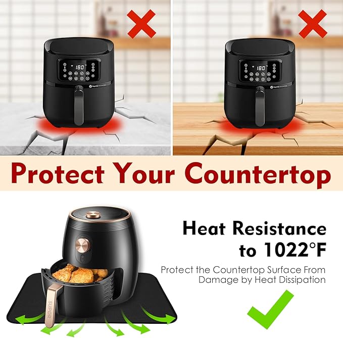 Heat Resistant Mats for Countertop,15x18 in Silicone Heat Resistant Mat for Air Fryer, Fireproof Pad for Coffee Maker,Toaster, Oven, Kitchen Countertop Protector Compatible with Ninja,COSORI, 1PCS