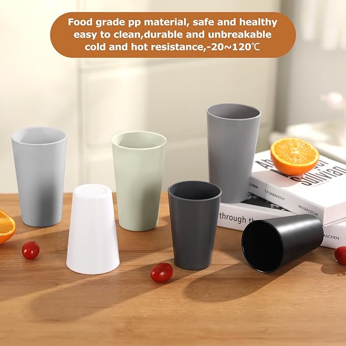 24 Pcs Unbreakable Plastic Cups Set, 20 oz Reusable Plastic Cups, Stackable Water Tumblers, Drinking Cup for Kitchen, Outdoor, BPA-free, Dishwasher Refrigerator and Microwave Safe, White
