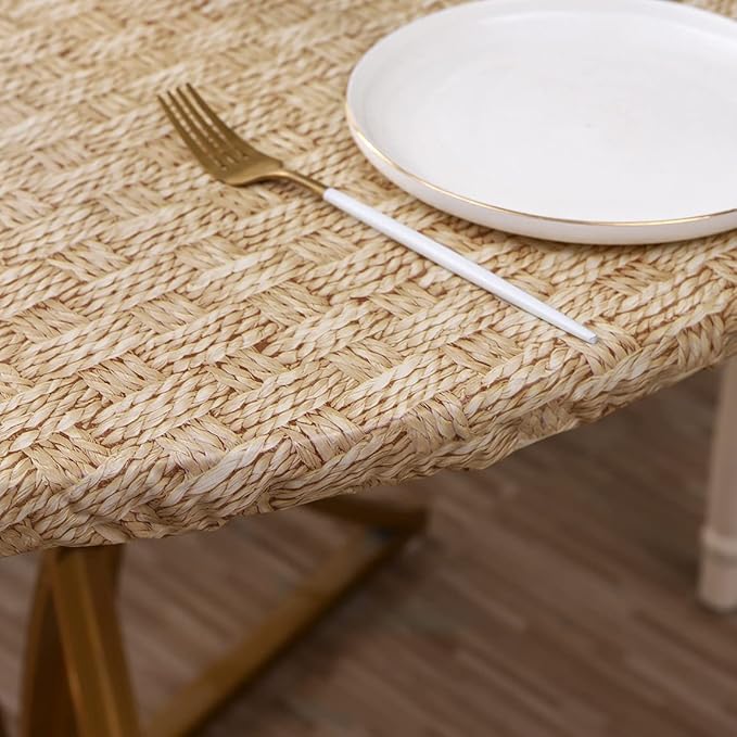Walrus Round Vinyl Fitted Tablecloth with Flannel Backing Elastic Edge Design Table Cover Waterproof Oil-Proof PVC Table Cloth Stain-Resistant Best for 45"-56" Round