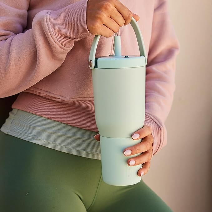 BrüMate Resa 35oz 100% Leakproof Travel Tumbler with Handle & Straw | Flexible SoftSip Straw | Silicone Sleeve for Durability | Stainless Steel | Cup Holder & Travel Friendly Water Bottle | (Dune)