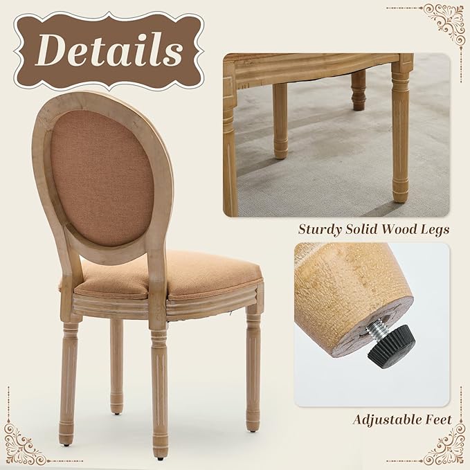 SoarFlash French Dining Chairs Set of 6, Vantage Dining Chair with Round Back, Wood Leg Farmhouse Country Dining Chair for Kitchen,Bedroom,Brown