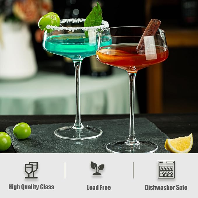 Crystal Martini Glasses Set of 6, 11 oz Coupe Glasses, Classic Cocktail Glasses, Elegant Hand Blown Crystal Manhattan Goblet for Bar, Martini, Cosmopolitan, Gimlet