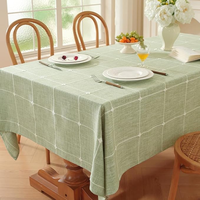 Zobesta Gingham Green Table Cloth Rectangle Table 60 x 102 Inch, Heavy Weight Washable Farmhouse Soft Boho Linen Tablecloth Rectangle for Outdoor, Party, Holiday, Picnic, Dining