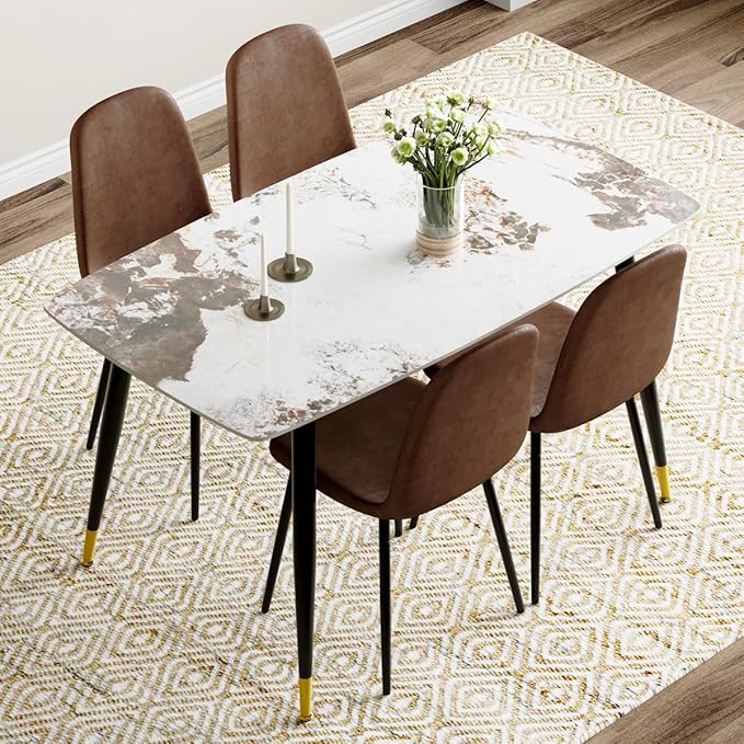 Small Dining Table Set for 4, Dining Room Table Set for 4, Sintered Stone Kitchen Table Top and Modern Chairs Set of 4 for Kitchen Dining Room, Small Space