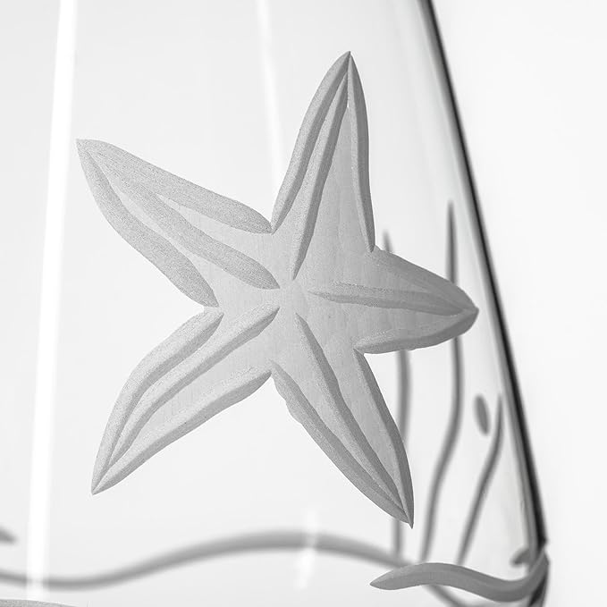Rolf Glass Starfish stemless wine glass tumbler 18 ounce - Set of 4 - Engraved Lead-Free Glass - Made in ths US
