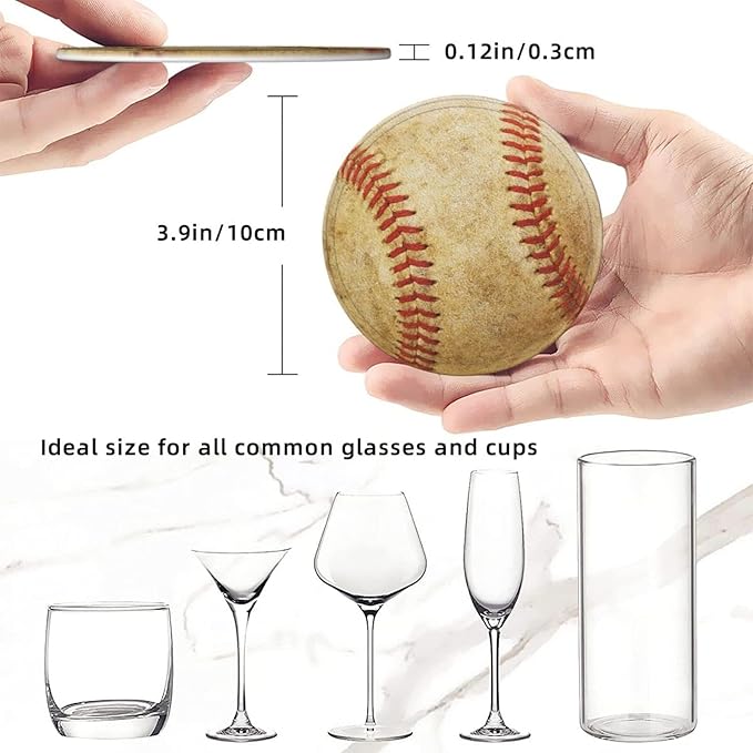 Baseball Coasters for Drinks with Holder Leather Coasters Set of 6 for Coffee Table