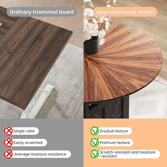 47" Round Dining Table Set for 4-6 People, Large Farmhouse Kitchen Dining Table Set with Chairs and Storage Rack, Metal Base Round Table for Home Dining Room Living Room (Cat table and 4 brown chairs)