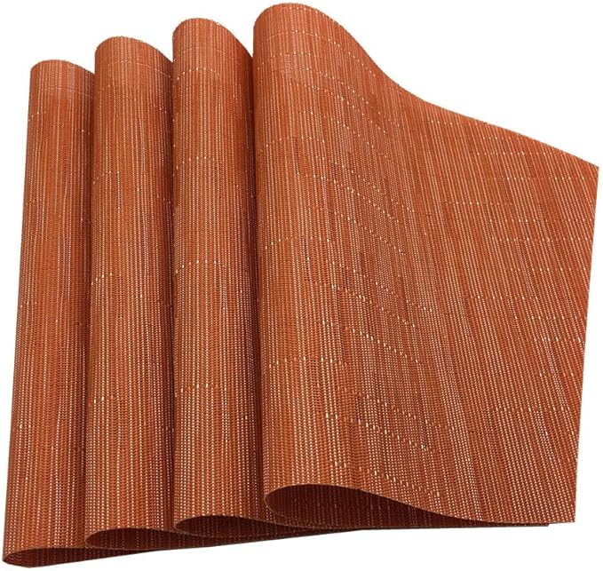 Red-A Woven Vinyl Placemats for Dining Table Durable Heat Resistant Washable Placemats for Round Table,Placemats Set of 4,Orange