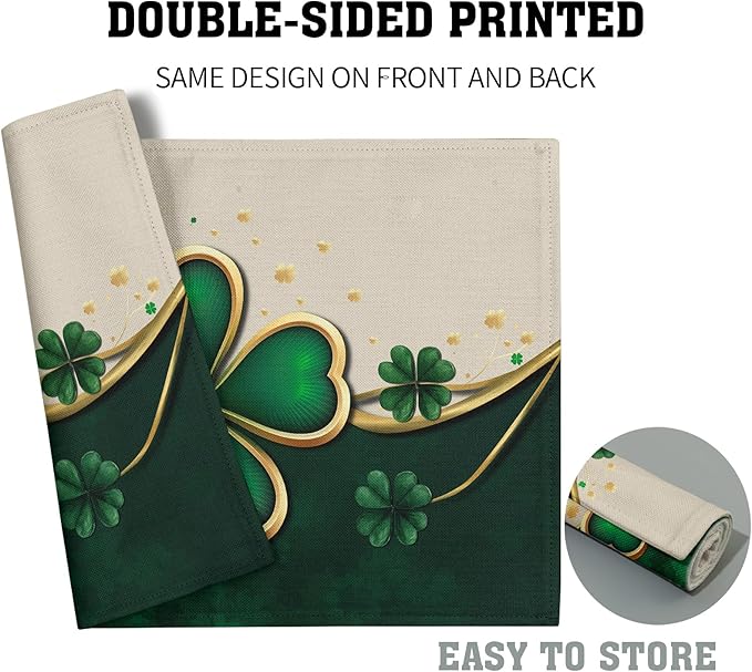 Green Shamrock Placemats - St Patricks Day Place Mats Set of 4 Clover Table Mats 12x18 for Party Dining Table
