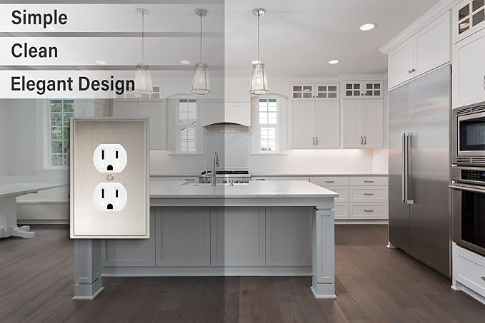 Henne Bery Soft Modern Decorative Wall Plate Switch Plate Outlet Cover (Single Duplex 3PK, Satin Nickel)