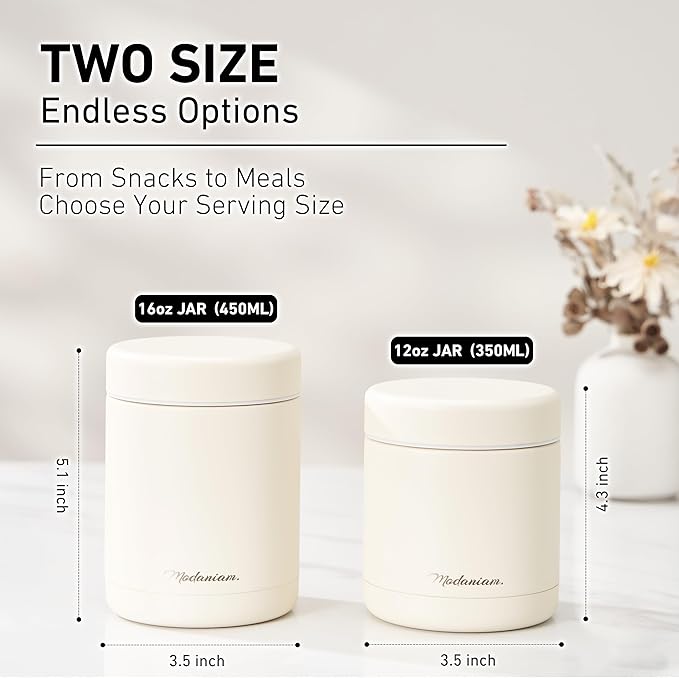 Stainless Steel Insulated Food Jar Set of 2 (16oz + 12oz) | Wide Mouth | Soup Thermo for Hot Food Lunch Container | Thermal LunchBox | Insulated Soup Bowl | Hot and Cold Lunch Box for Adults | SIlver