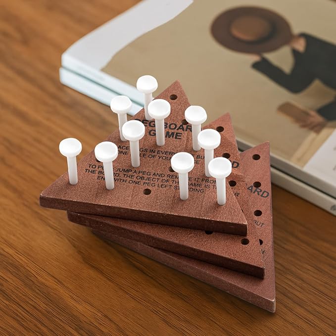 Skylety 12 Pack Triangle Peg Games Wooden Board Table Game for Family Boys Girls Adults, Learning Toys Travel Peg Jump Toys Triangle Puzzle Brain Teaser Christmas Gifts (Dark Color)
