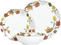 Melamine Dinnerware Sets 12 Pcs, Melamine Plates and Bowls,Party Plates and Bowls Sets, Camping Dishes Set for 4, Unbreakable, BPA Free, Dishwasher Safe（Yellow Maple Leaves）