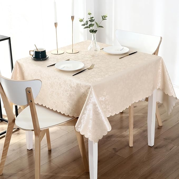 Smiry Square Table Cloth, Waterproof Heavy Duty Vinyl Tablecloths, Wipeable Washable Table Cover for Kitchen and Dining Room (Beige, 60" X 60")