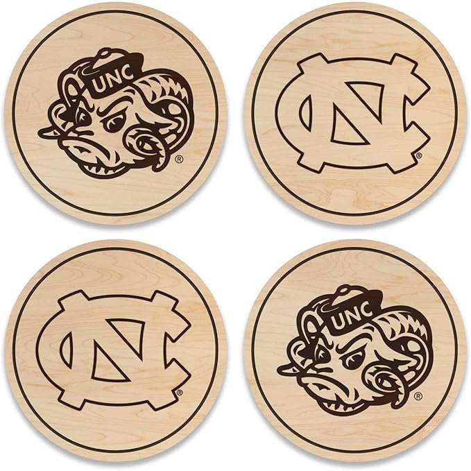 LazerEdge North Carolina Tar Heels Wooden Coaster Set - Maple Wood - Officially Licensed Product - 4-Pack