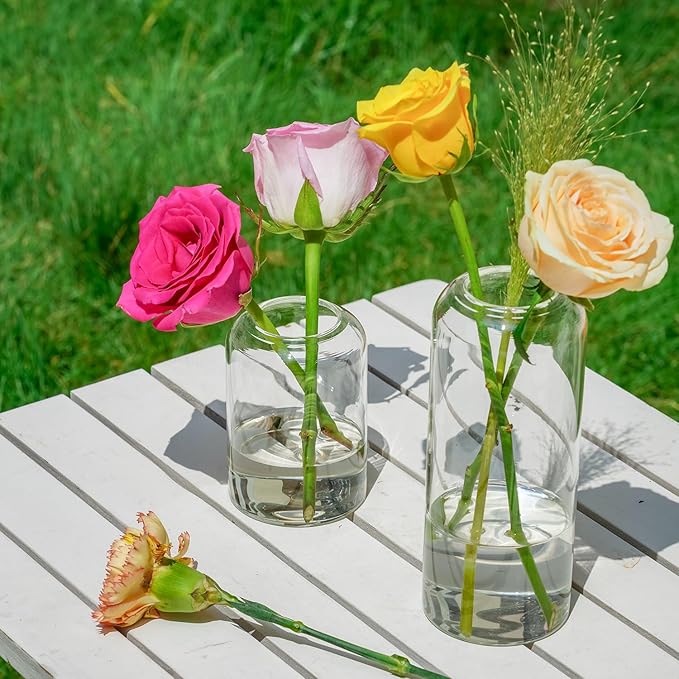 Glass Bud Vases Set of 9 - Clear Flower Vases for Centerpieces, Small Glass Vase Modern Bud Vase for Wedding Party Dining Table Centerpieces, Living Room Decorative, Home Decor