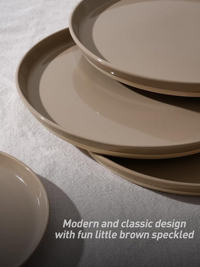 Famiware Saturn Dinnerware Sets for 4, 12 Pieces Stoneware Plates and Bowls Dish Set - Chip and Scratch Resistant, Microwave and Dishwasher Safe Tableware, Cinnamon Brown