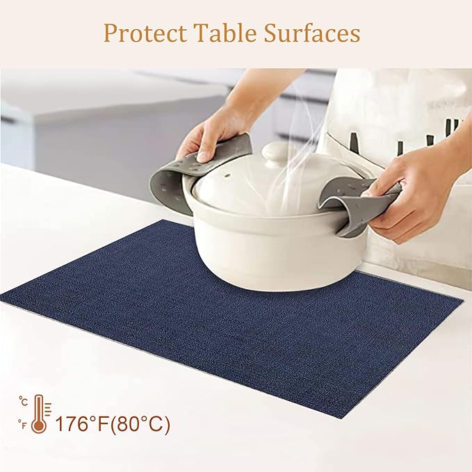 DACHUI Placemats Set of 6, Linen Look Woven Place Mats, Water Resistant, Heat Resistant, Washable, Durable Table Mats (Navy Blue)