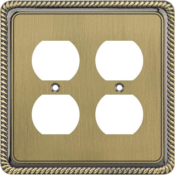Henne Bery Rope Edge Decorative Wall Plate Switch Plate Outlet Cover (Double Duplex, Antique Brass)