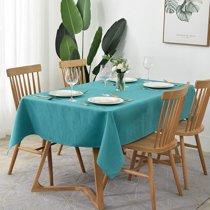 maxmill Jacquard Table Cloth Swirl Design Water Resistant Wrinkle Resistance Water Proof Heavy Weight Soft Tablecloth for Kitchen Dinning Tabletop Decoration Oblong 60 x 140 Inch Teal