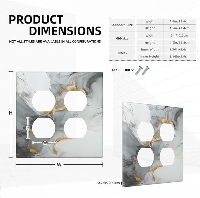Light Switch Cover Gray/Gold Marble Abstract Modern Luxury 2 Gang Decorative SwitchPlates Double Duplex Wall Plates Switch Plates and Outlet Covers for Bathroom Bedroom Decor