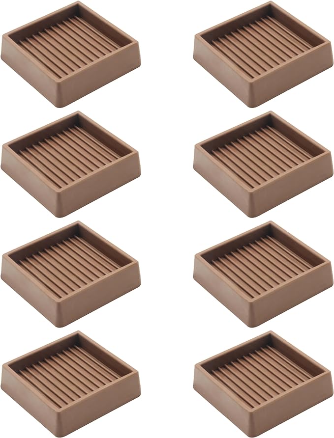 2X2 Rubber Caster Cups, Non Slip Furniture Pads, Anti-Slip Gripper, Anti Skid Furniture Feet, Anti Slide Floor Protector for Bed Couch Table Chair Stoppers - 8 Pack, Brown