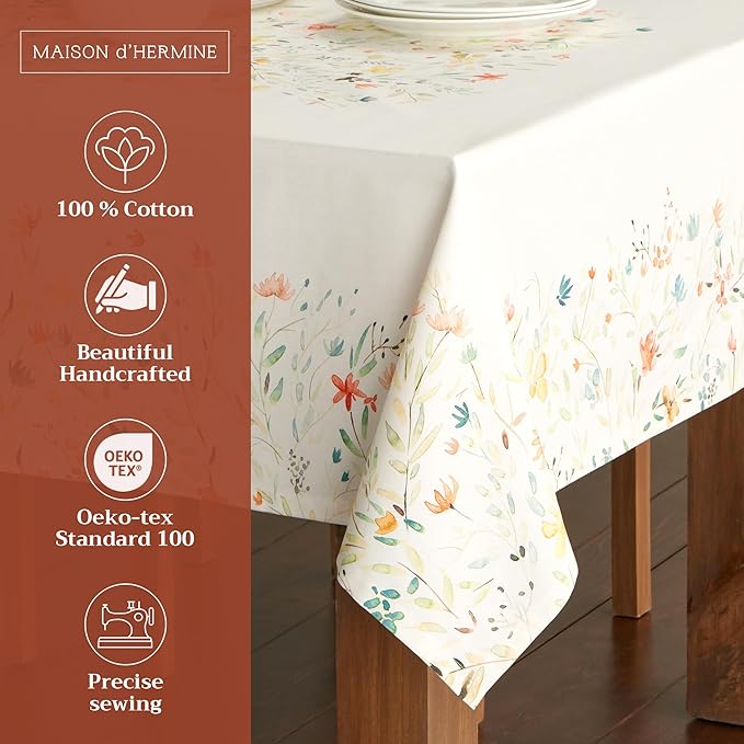 Maison d' Hermine Table Cloth Rectangle Table 100% Cotton 70 x 108 Inches Tablecloth Reusable Decorative for Dining Room Farmhouse Home Valentines Day Decorations Spring Summer - Colmar