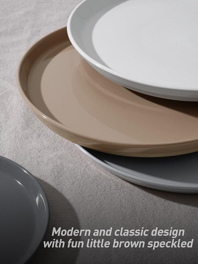 Famiware Saturn 16 Pieces Plates and Double Bowls Sets for 4, Stoneware Dinnerware Set with Pasta Bowl, Dish Set with Trim - Chip & Scratch Resistant, Microwave & Dishwasher Safe, Multi-color