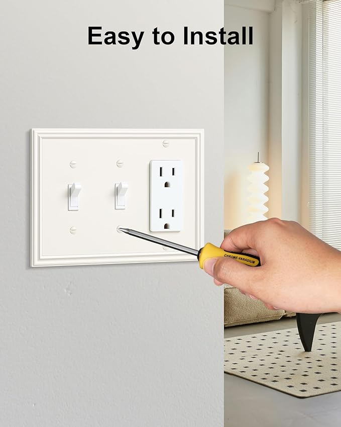 2-Pack Combo Double Toggle/Single Decorator Outlet Cover Plate, Zinc Alloy Decorative Light Almond 4 Gang Switch Plates for Electrical Outlets, Receptacle, GFCI Outlet, Dimmer Switch