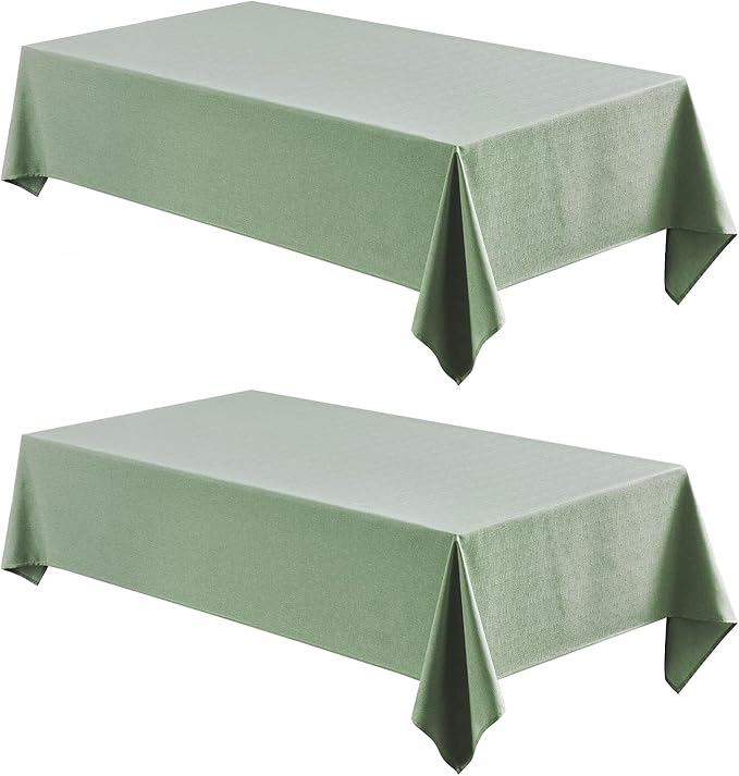 2 Pack Rectangle Tablecloth, 60x120 inch, Water Resistant Wrinkle Free Linen Textured Table Cloth Washable, Decorative Fabric Table Cover for Dining, Party and Camping, Sage Green