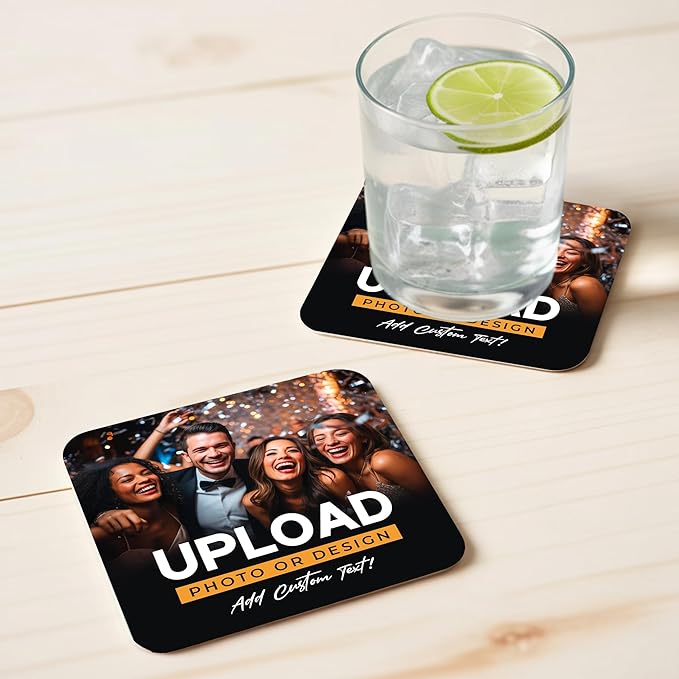 100 Pack Personalized Drink Coasters, Custom Cardboard Coasters with Photo and Text, Design Your Own Coaster for Events, Parties, Bars, and Unique Gifts, 3.95" Round