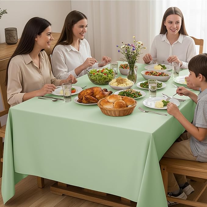 6-Pack Sage Green Tablecloths for Rectangle Tables, 90 x 156 Inches, Stain-Resistant Polyester Fabric for 8 Foot Tables - Washable Table Covers for Weddings, Birthday Parties, Events