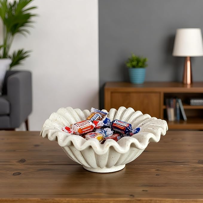 Small Decorative Bowl decor, Scalloped Pedestal Bowls for Modern Home Decor,Ruffle Decor,Stylish Key Bowl for Entry Table,Decorative Fruit Bowl for Kitchen Counter,Light Gray