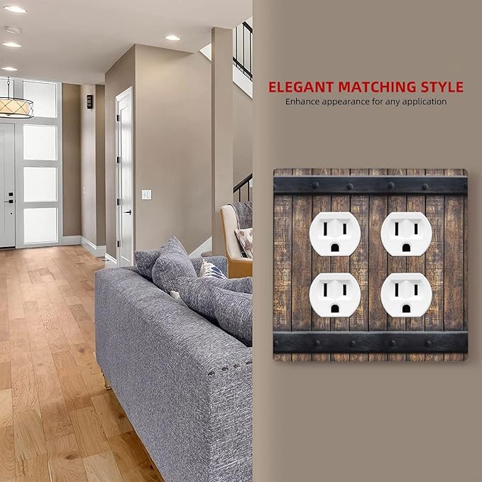 Light Switch Cover Rustic Barn Door Vintage Country Wood Board 2 Gang Decorative SwitchPlates Double Duplex Wall Plates Switch Plates and Outlet Covers for Farmhouse Cabin Decor