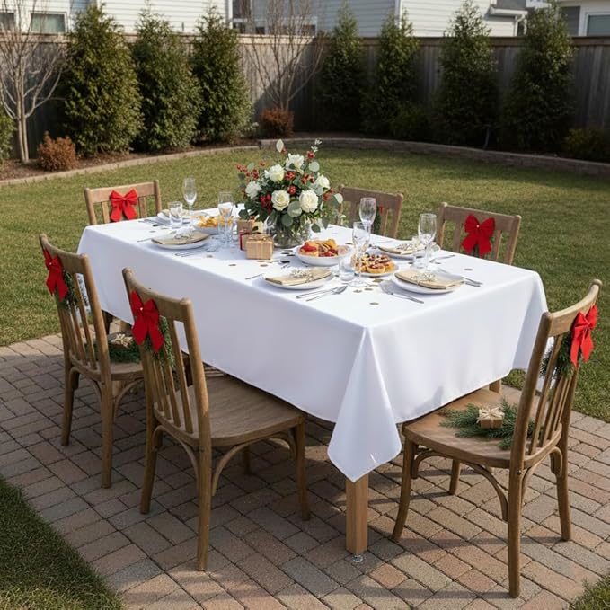 sancua Rectangle Tablecloth - 70 x 108 Inch - Stain and Wrinkle Resistant Washable Polyester Table Cloth, Decorative Fabric Table Cover for Dining Tables, Buffet Parties and Camping, White