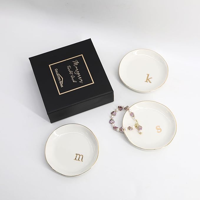 COLLECTIVE HOME - Ceramic Jewelry Tray, Decorative Trinket Dish for Rings Earrings Necklaces Bracelet Watch Keys, Birthday Mother's Day Christmas Gift for Women, 4.75", Glossy (j)