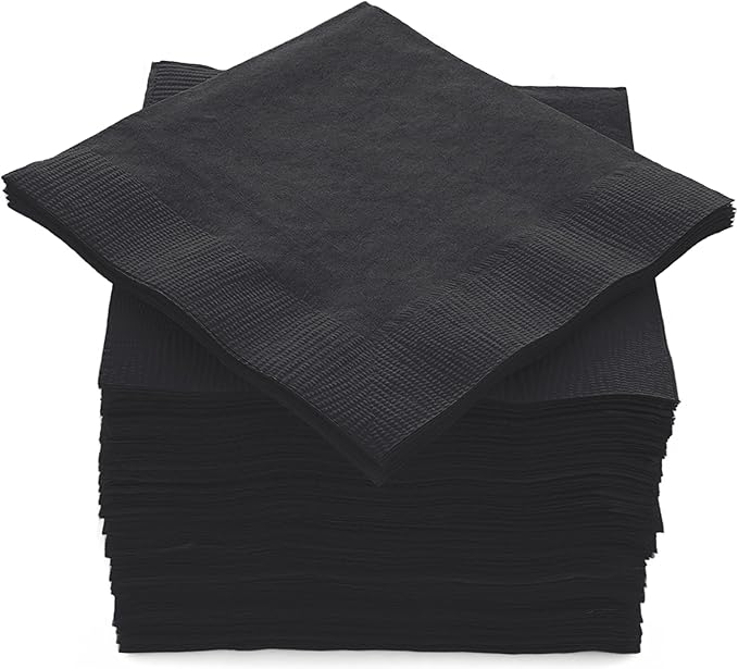 100 Pack Black Beverage Napkins, Big Party Pack, 2 Ply, Ideal for Wedding, Party, Birthday, Dinner, Lunch, Cocktails. (5” x 5”) by Amcrate