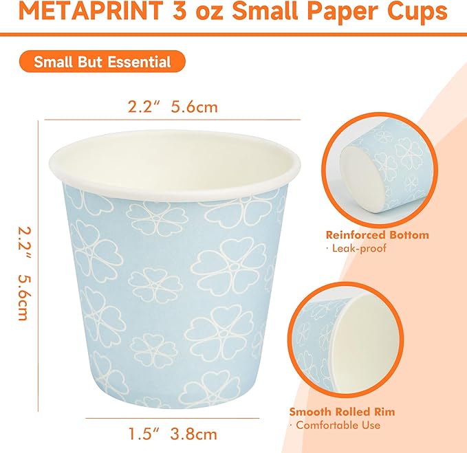 100 Pack 3 oz Bathroom Cups, Disposable Paper Cups with Rolled Rim, Small Paper Mouthwash Cup for Guest Bathrooms, Vanity & Office Use, Mist blue