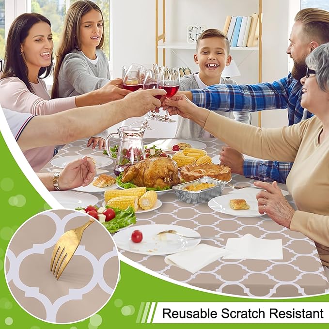 Smiry Rectangle Table Cloth, Waterproof Vinyl Tablecloths with Flannel Backing for Rectangle Tables, Wipeable Spillproof Plastic Tablecloth for Dining, Camping, Indoor and Outdoor (60"x120", Khaki)