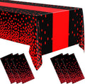 Oudain 6 Pcs Black and Red Tablecloth for Parties Plastic Dot Tablecloths Printed Table Runner Waterproof Disposable Rectangle Table Cover for Christmas Birthday Wedding Party, 54" x 108"